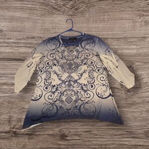 Level 8 Print Royal Blue and White Blouse Size Large
